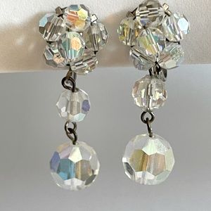 Vintage faceted glass & silver dangle earrings